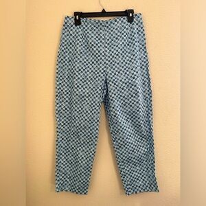 PENDLETON Floral Cotton Pants Business Blue/White Sz 12 Side Zip Closure Casual
